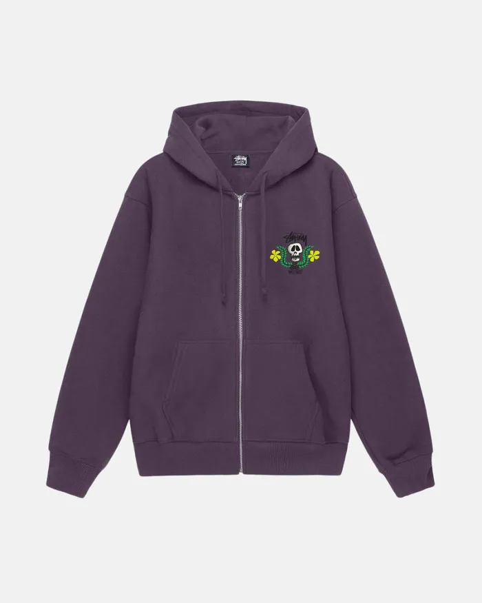 Sweats Men Stussy SKULL CREST ZIP HOODIE Grape