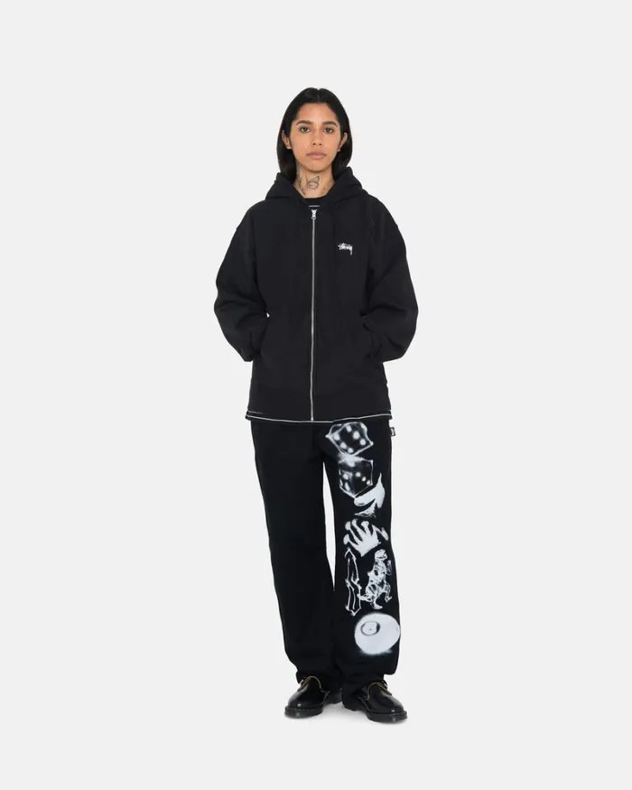 Sweats Men Stussy STOCK LOGO ZIP HOODIE Black Sweats Men Stussy STOCK LOGO ZIP HOODIE Black
