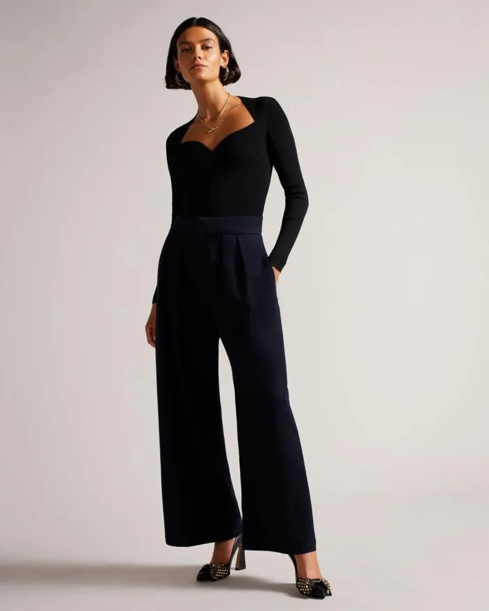 Sweetheart Neckline Knitted Top Black Women Ted Baker Clothing