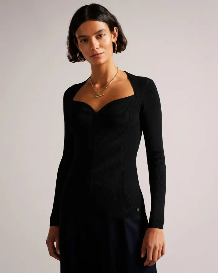 Sweetheart Neckline Knitted Top Black Women Ted Baker Clothing