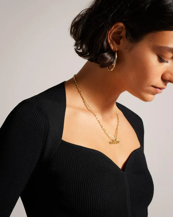 Sweetheart Neckline Knitted Top Black Women Ted Baker Clothing