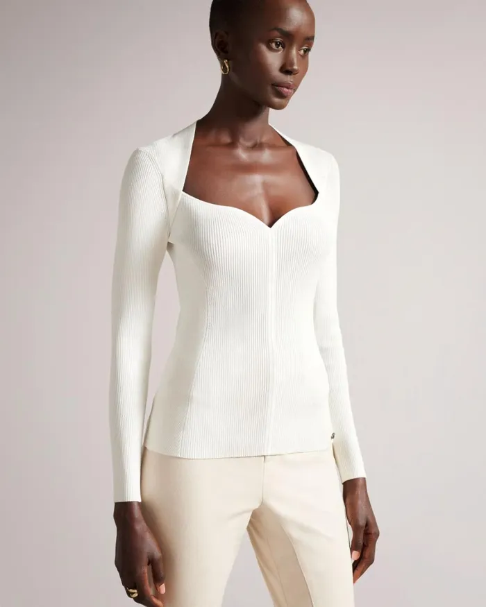 Sweetheart Neckline Knitted Top White Women Ted Baker Clothing