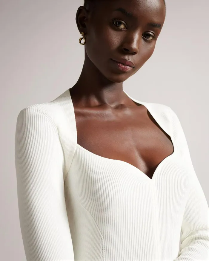 Sweetheart Neckline Knitted Top White Women Ted Baker Clothing