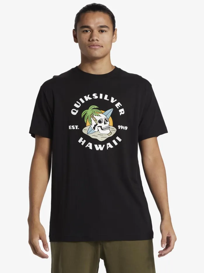 Tees Men Quiksilver Hawaii Palm And Skull TShirt Black Tees Men Quiksilver Hawaii Palm And Skull TShirt Black