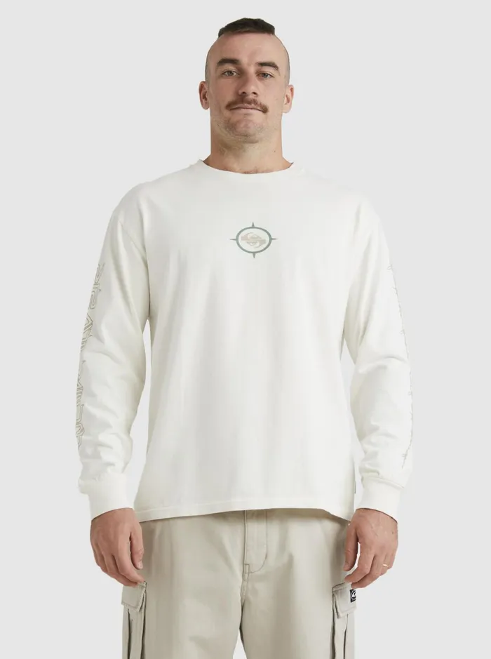 Tees Men Quiksilver Off Grid Long Sleeve TShirt Snow White Tees Men Quiksilver Off Grid Long Sleeve TShirt Snow White