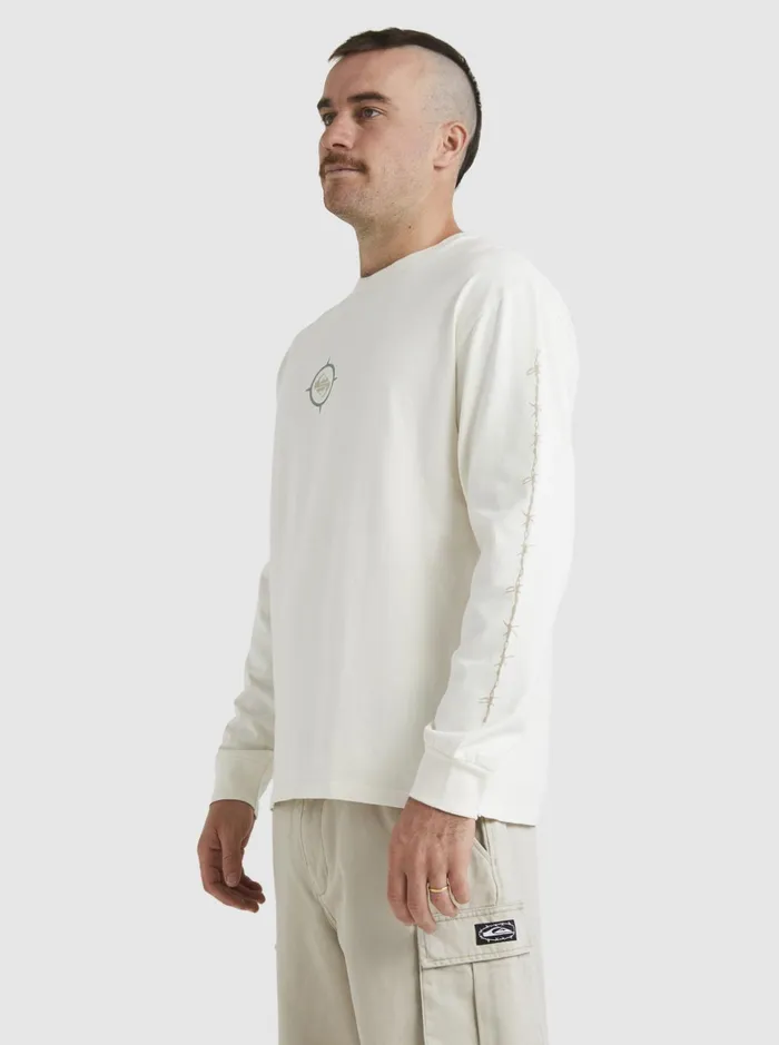 Tees Men Quiksilver Off Grid Long Sleeve TShirt Snow White Tees Men Quiksilver Off Grid Long Sleeve TShirt Snow White