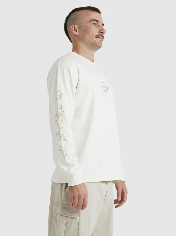 Tees Men Quiksilver Off Grid Long Sleeve TShirt Snow White Tees Men Quiksilver Off Grid Long Sleeve TShirt Snow White