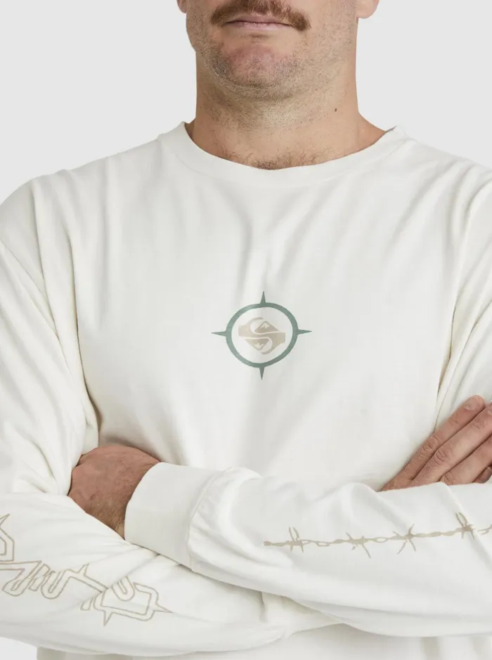 Tees Men Quiksilver Off Grid Long Sleeve TShirt Snow White Tees Men Quiksilver Off Grid Long Sleeve TShirt Snow White