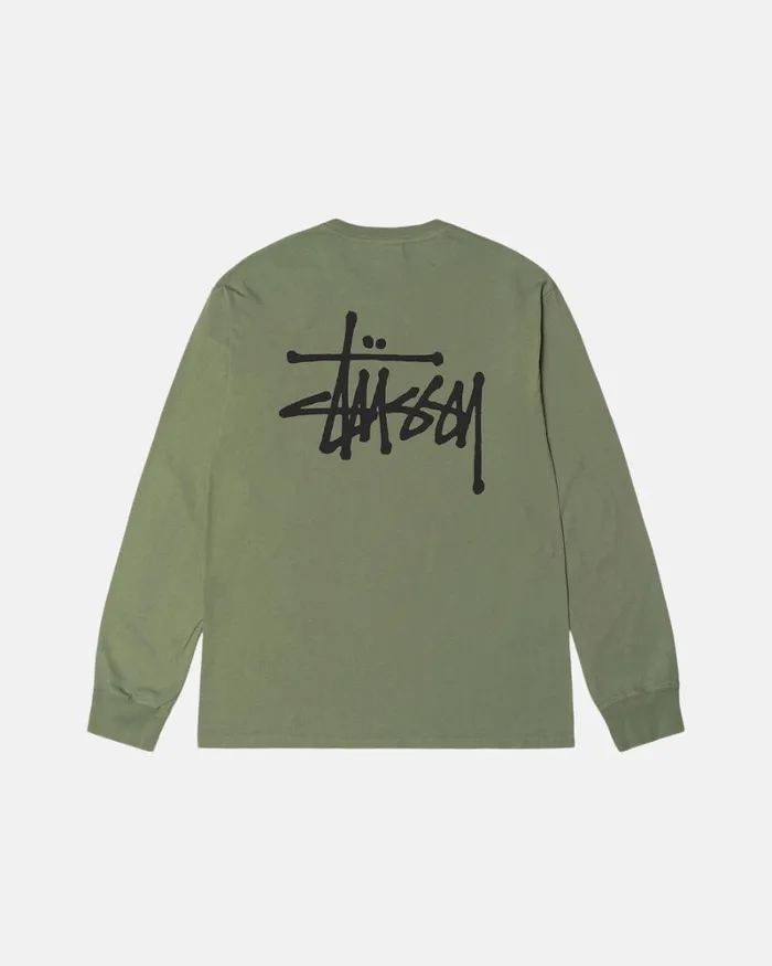 Tees Men Stussy BASIC STSSY PIGMENT DYED LS TEE Artichoke
