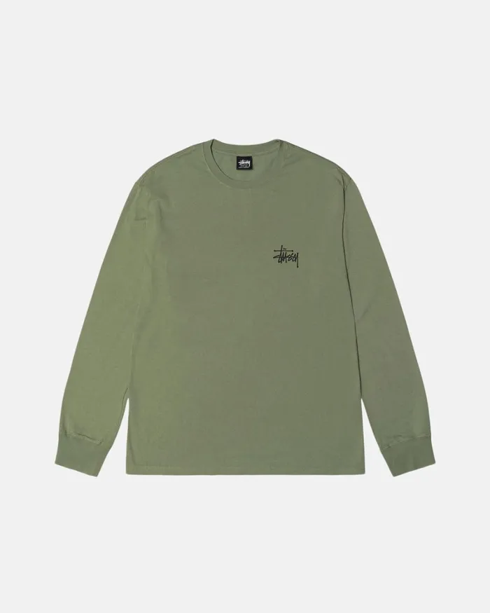 Tees Men Stussy BASIC STSSY PIGMENT DYED LS TEE Artichoke Tees Men Stussy BASIC STSSY PIGMENT DYED LS TEE Artichoke