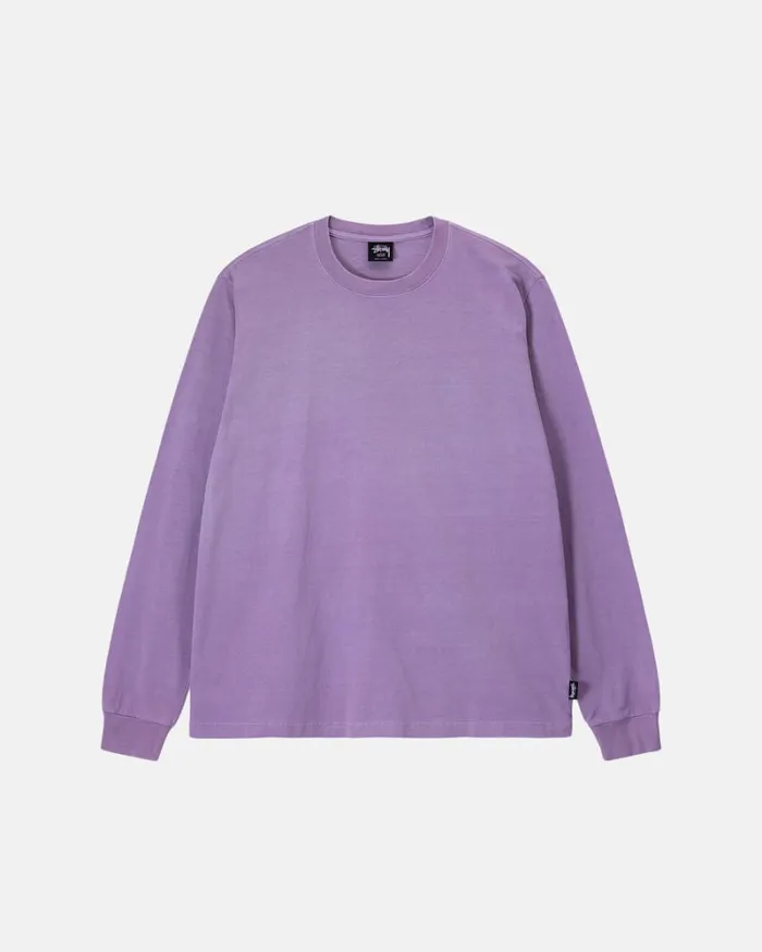 Tees Men Stussy HEAVYWEIGHT PIGMENT DYED LS CREW Lavender