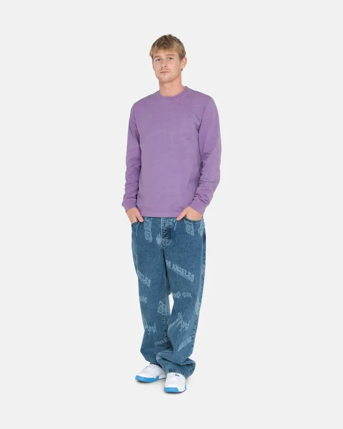 Tees Men Stussy HEAVYWEIGHT PIGMENT DYED LS CREW Lavender Tees Men Stussy HEAVYWEIGHT PIGMENT DYED LS CREW Lavender