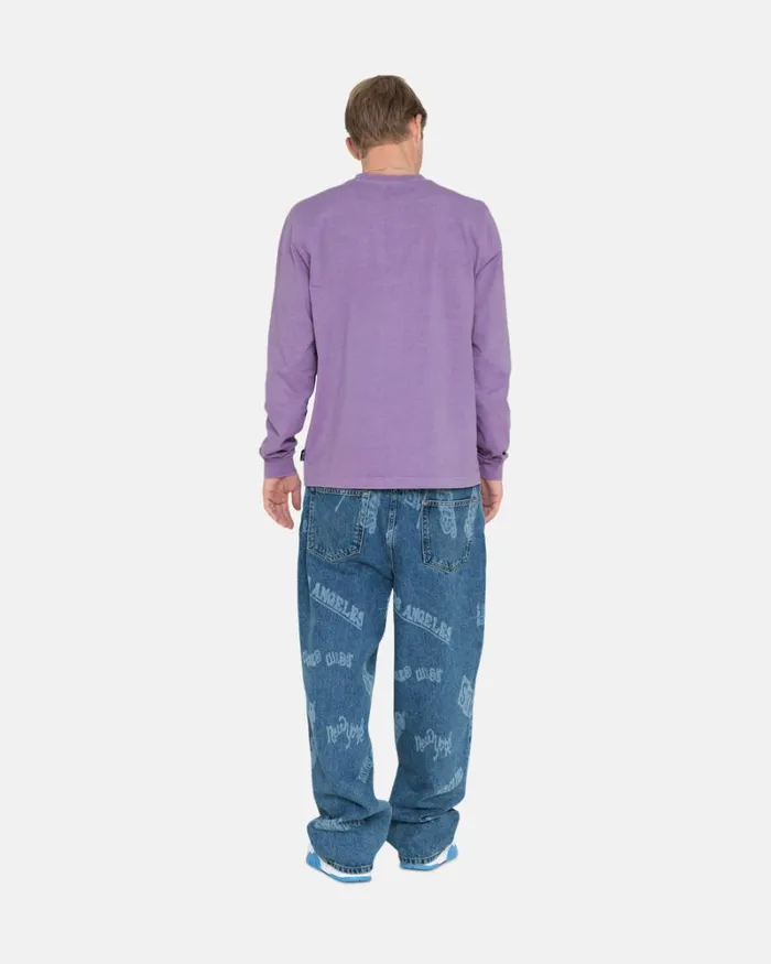 Tees Men Stussy HEAVYWEIGHT PIGMENT DYED LS CREW Lavender Tees Men Stussy HEAVYWEIGHT PIGMENT DYED LS CREW Lavender