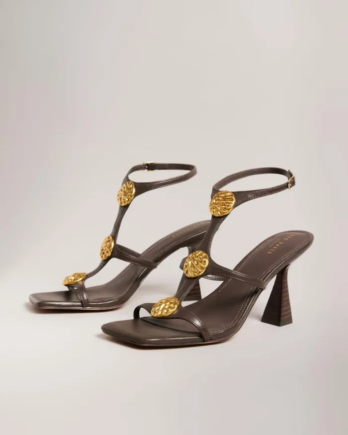 Textured Coin Heeled Sandals Brown Women Ted Baker Sandals and Sliders