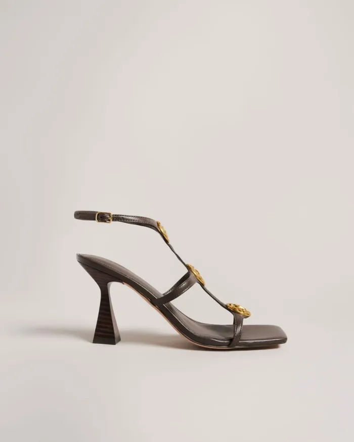 Textured Coin Heeled Sandals Brown Women Ted Baker Sandals and Sliders