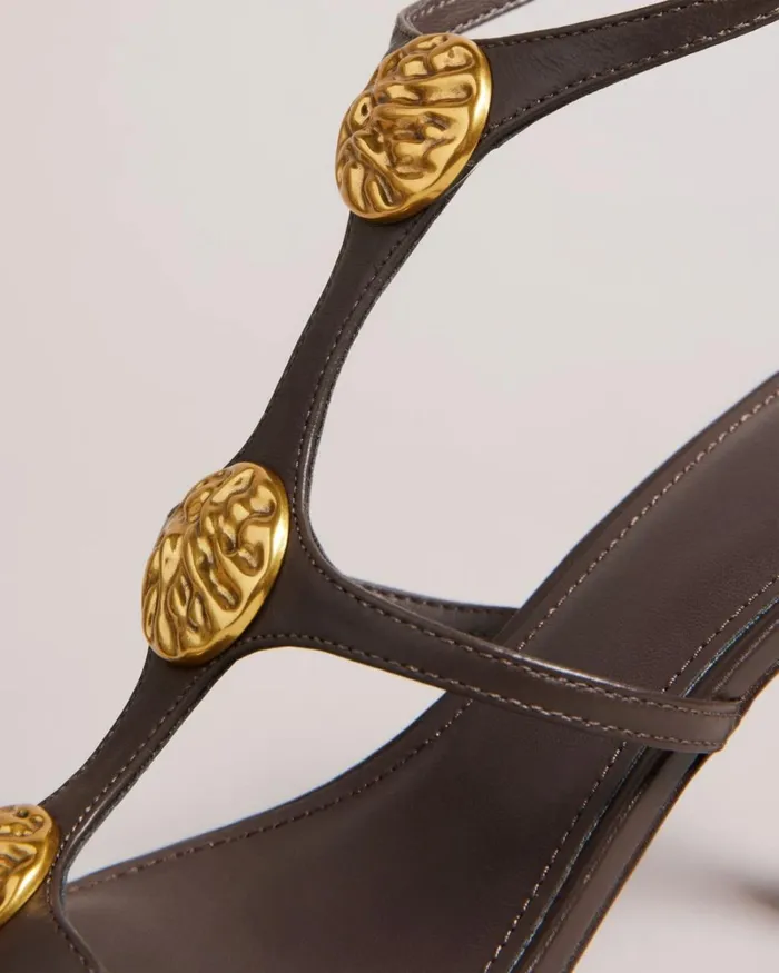 Textured Coin Heeled Sandals Brown Women Ted Baker Sandals and Sliders