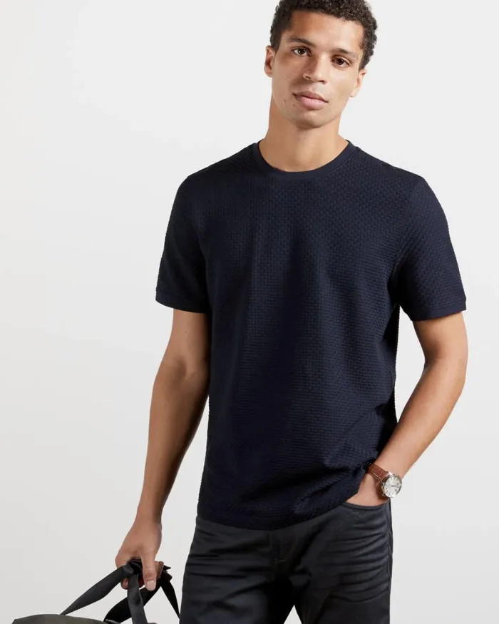 Textured Cotton Tshirt Navy Men Ted Baker Clothing Textured Cotton Tshirt Navy Men Ted Baker Clothing