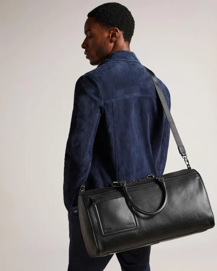 Textured Leather Holdall Black Men Ted Baker Duffel Bags