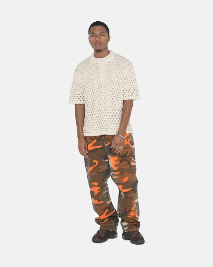 Tops and Shirts Men Stussy BIG MESH POLO SWEATER Ivory Tops and Shirts Men Stussy BIG MESH POLO SWEATER Ivory