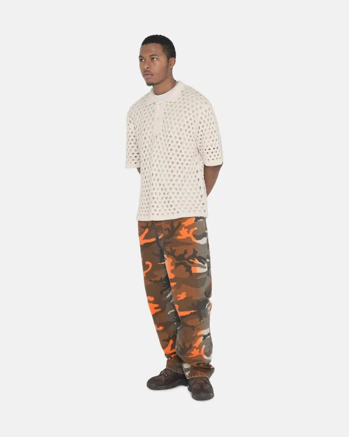 Tops and Shirts Men Stussy BIG MESH POLO SWEATER Ivory Tops and Shirts Men Stussy BIG MESH POLO SWEATER Ivory