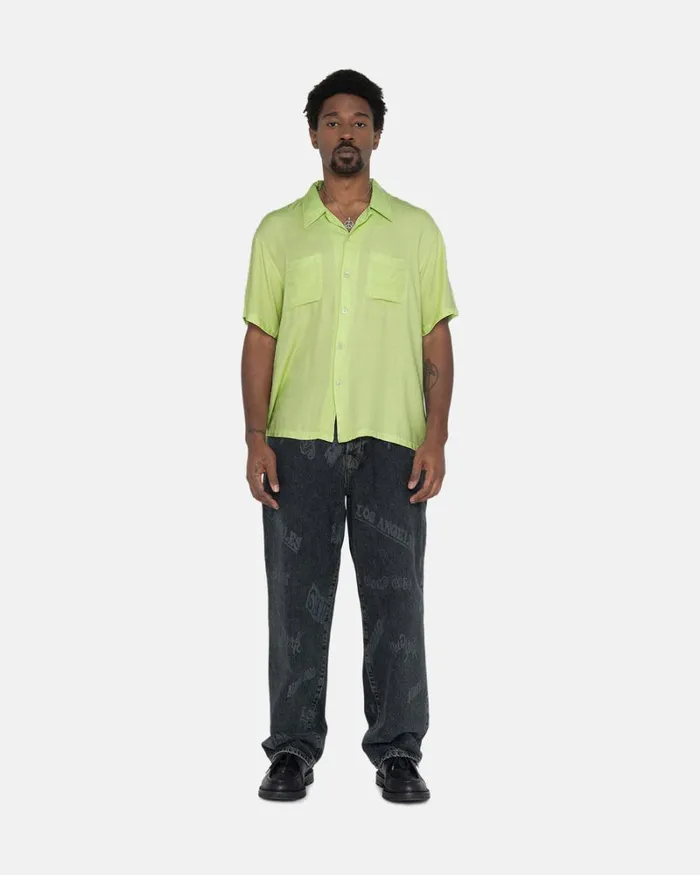 Tops and Shirts Men Stussy CONTRAST PICK STITCHED SHIRT Lime Tops and Shirts Men Stussy CONTRAST PICK STITCHED SHIRT Lime