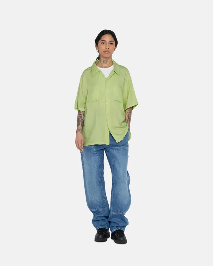 Tops and Shirts Men Stussy CONTRAST PICK STITCHED SHIRT Lime Tops and Shirts Men Stussy CONTRAST PICK STITCHED SHIRT Lime