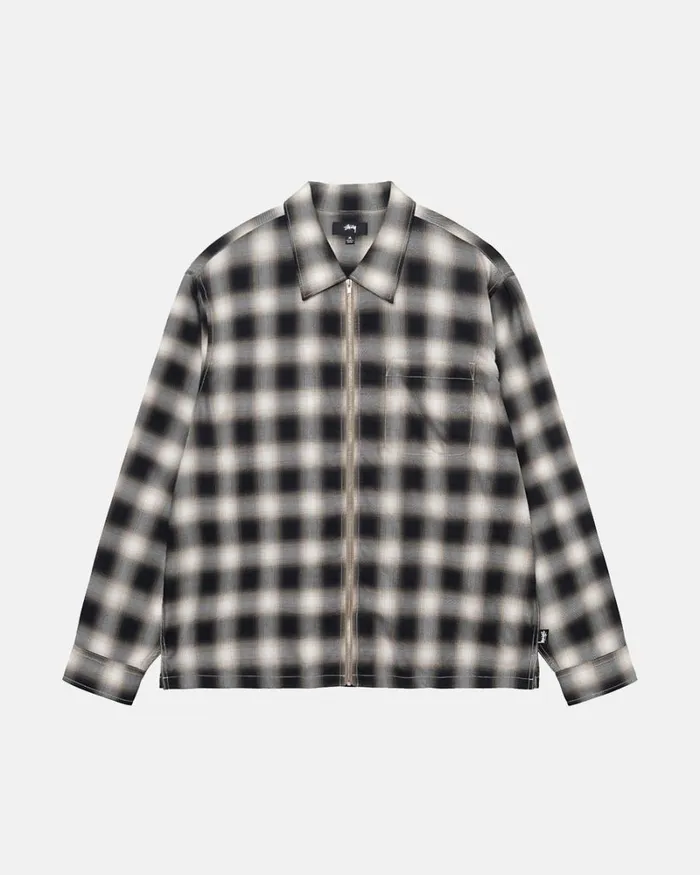 Tops and Shirts Men Stussy EDDIE PLAID ZIP SHIRT Black