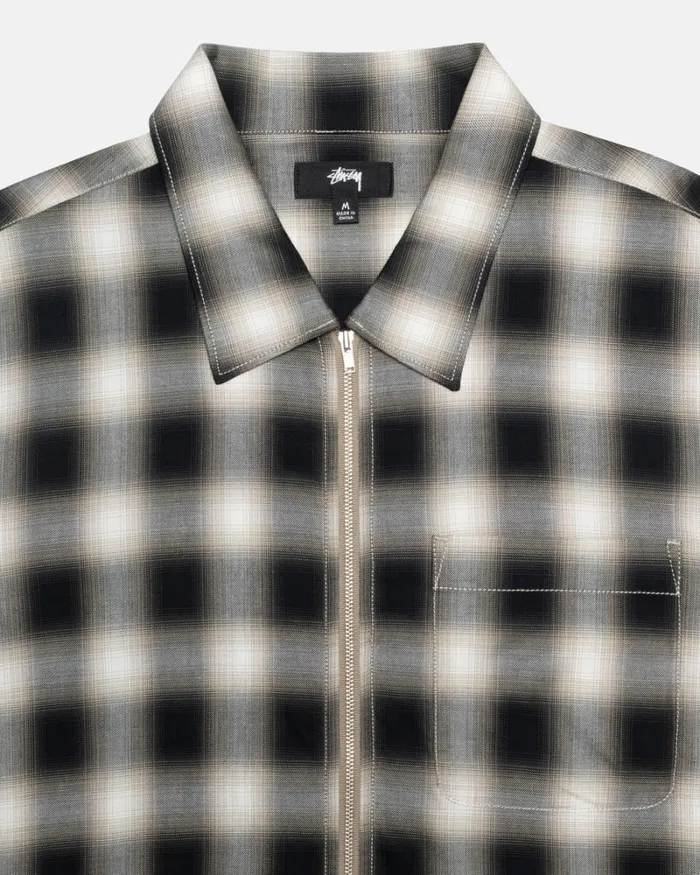 Tops and Shirts Men Stussy EDDIE PLAID ZIP SHIRT Black Tops and Shirts Men Stussy EDDIE PLAID ZIP SHIRT Black