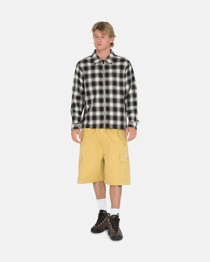 Tops and Shirts Men Stussy EDDIE PLAID ZIP SHIRT Black Tops and Shirts Men Stussy EDDIE PLAID ZIP SHIRT Black