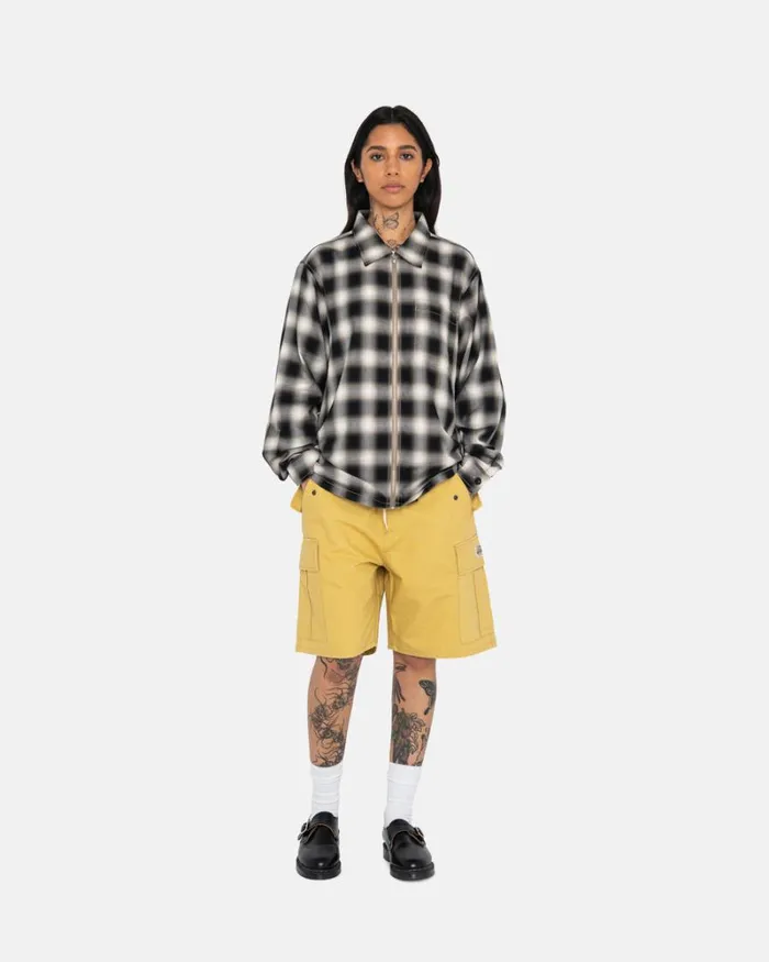 Tops and Shirts Men Stussy EDDIE PLAID ZIP SHIRT Black Tops and Shirts Men Stussy EDDIE PLAID ZIP SHIRT Black