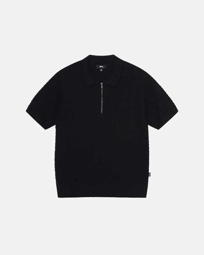 Tops and Shirts Men Stussy HALF ZIP POLO SWEATER Black