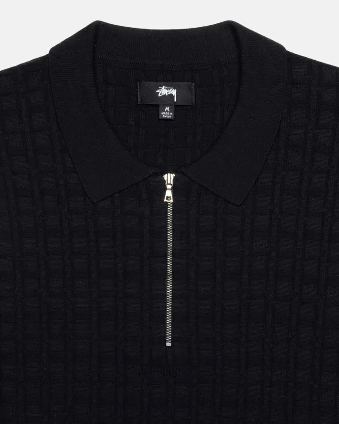 Tops and Shirts Men Stussy HALF ZIP POLO SWEATER Black Tops and Shirts Men Stussy HALF ZIP POLO SWEATER Black
