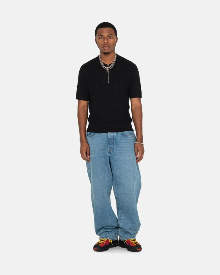 Tops and Shirts Men Stussy HALF ZIP POLO SWEATER Black Tops and Shirts Men Stussy HALF ZIP POLO SWEATER Black