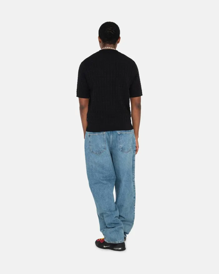 Tops and Shirts Men Stussy HALF ZIP POLO SWEATER Black Tops and Shirts Men Stussy HALF ZIP POLO SWEATER Black