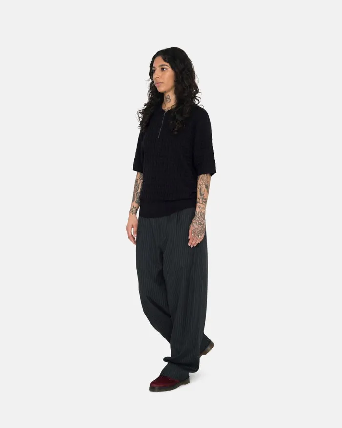 Tops and Shirts Men Stussy HALF ZIP POLO SWEATER Black Tops and Shirts Men Stussy HALF ZIP POLO SWEATER Black