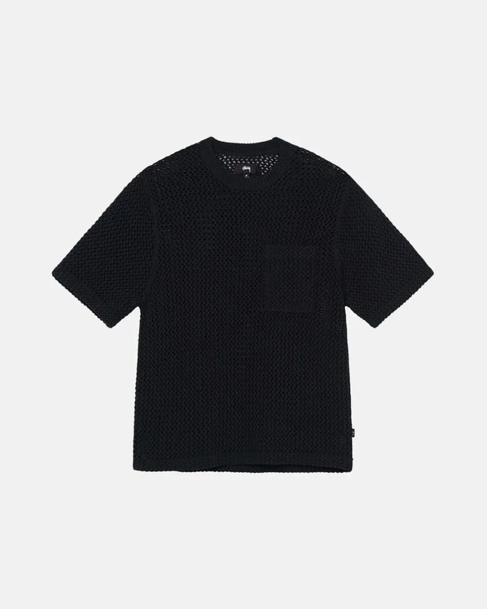 Tops and Shirts Men Stussy O039DYED HEAVYWEIGHT MESH CREW Solid Black