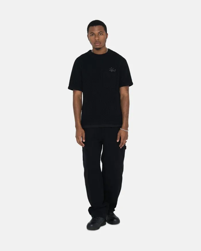 Tops and Shirts Men Stussy O039DYED HEAVYWEIGHT MESH CREW Solid Black Tops and Shirts Men Stussy O039DYED HEAVYWEIGHT MESH CREW Solid Black