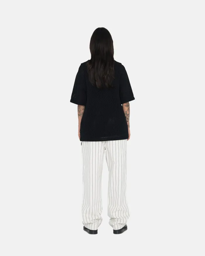 Tops and Shirts Men Stussy O039DYED HEAVYWEIGHT MESH CREW Solid Black Tops and Shirts Men Stussy O039DYED HEAVYWEIGHT MESH CREW Solid Black