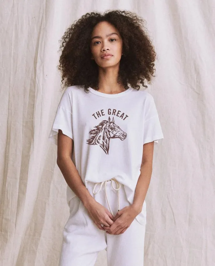 Tops Women039s The Great The Boxy Crew True White With Bronco Graphic