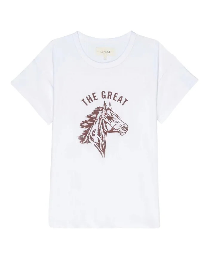 Tops Women039s The Great The Boxy Crew True White With Bronco Graphic