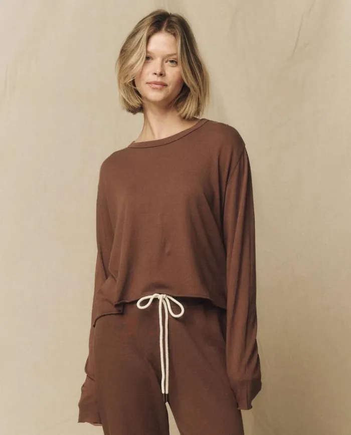 Tops Women039s The Great The Long Sleeve Crop Tee Hickory
