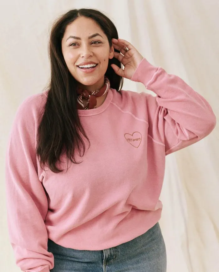 Tops Women039s The Great The Mom Embroidered College Sweatshirt Sugared Berry With Spice