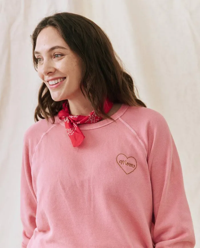 Tops Women039s The Great The Mom Embroidered College Sweatshirt Sugared Berry With Spice
