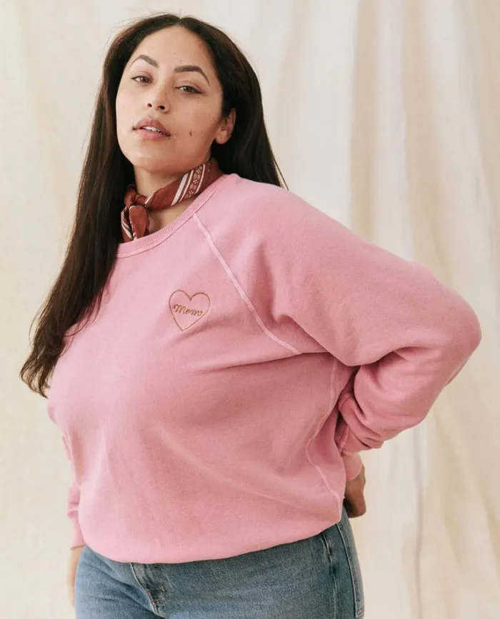 Tops Women039s The Great The Mom Embroidered College Sweatshirt Sugared Berry With Spice