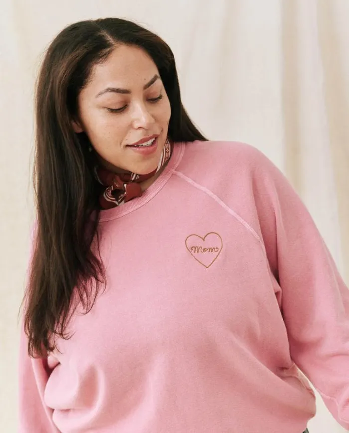 Tops Women039s The Great The Mom Embroidered College Sweatshirt Sugared Berry With Spice