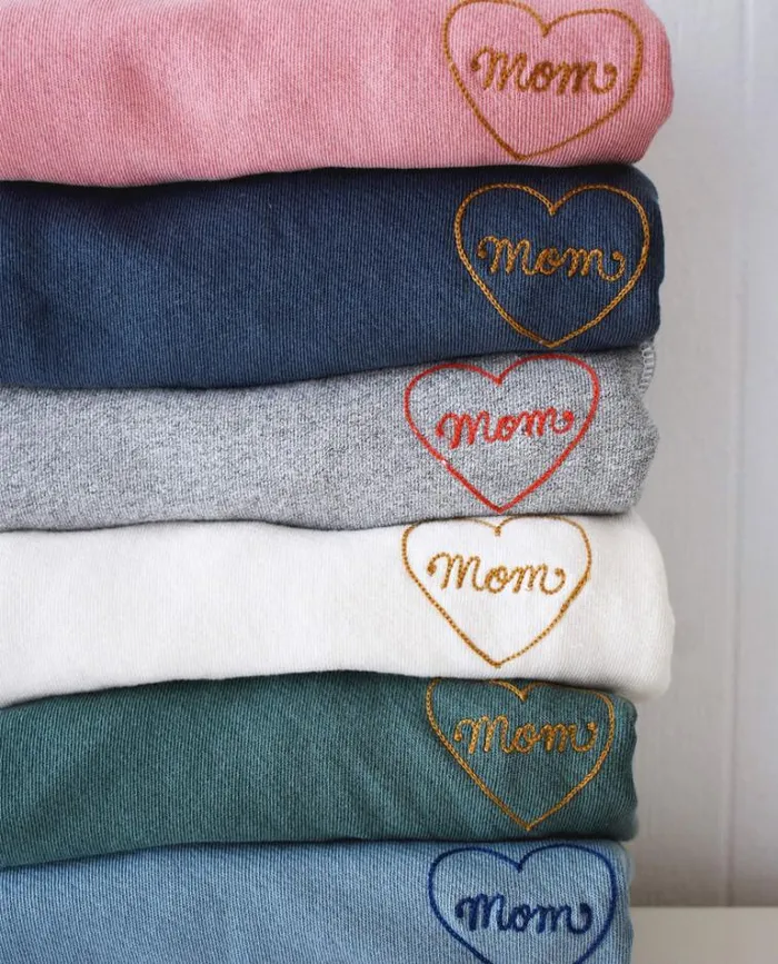Tops Women039s The Great The Mom Embroidered College Sweatshirt Sugared Berry With Spice