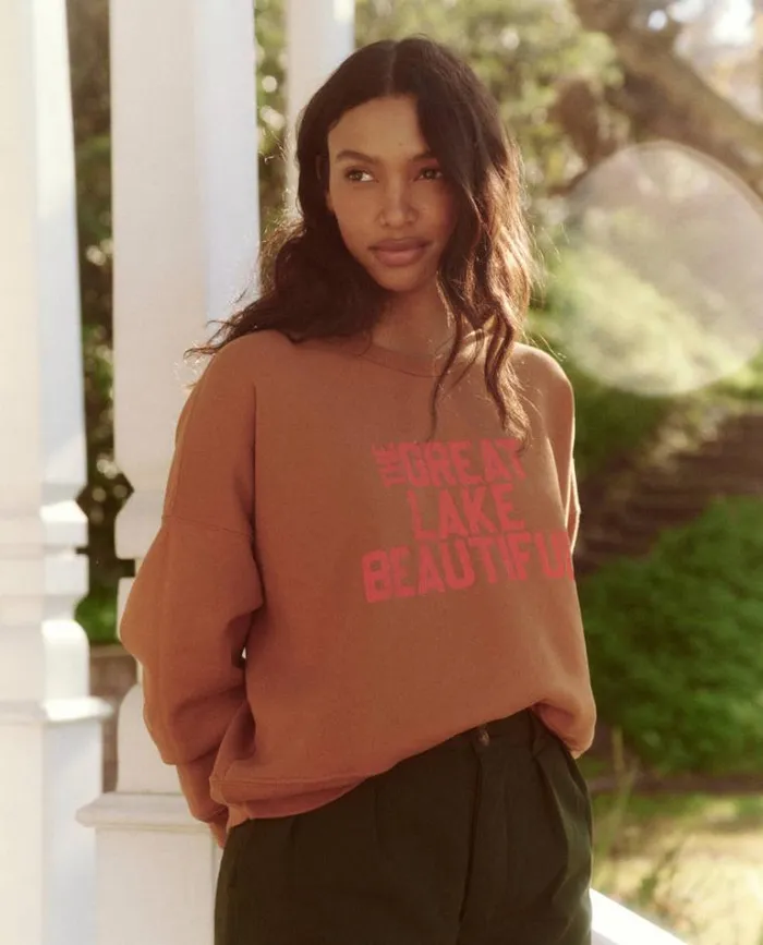 Tops Women039s The Great The Teammate Sweatshirt Bright Maple With The Great Lake Beautiful Graphic Tops Women039s The Great The Teammate Sweatshirt Bright Maple With The Great Lake Beautiful Graphic