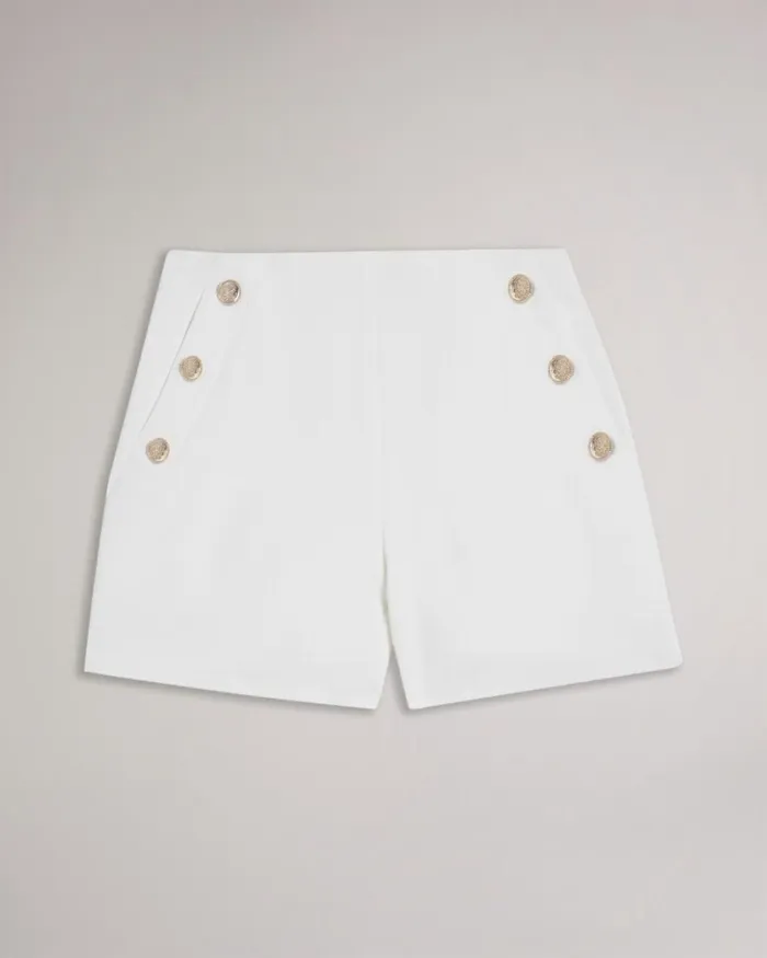 Twill Shorts With Embossed Buttons White Women Ted Baker Clothing