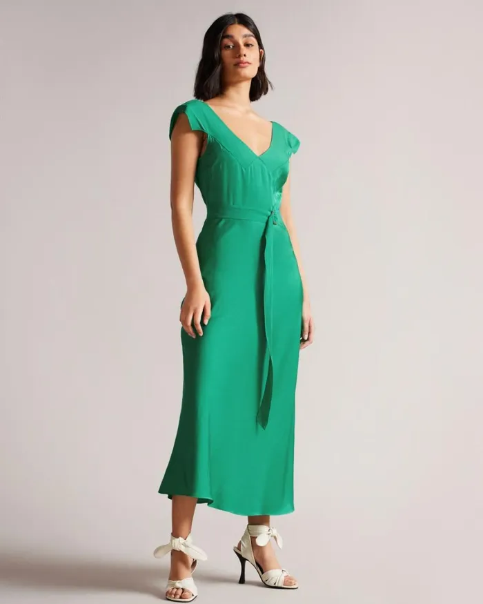 V Neck Bias Cut Midi Dress Medium Green Women Ted Baker Dresses