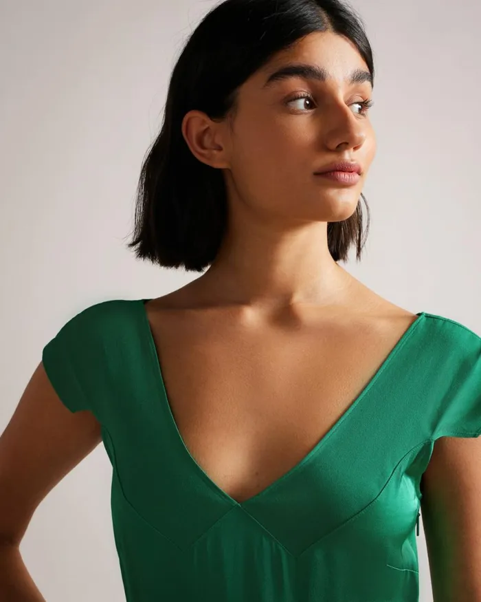 V Neck Bias Cut Midi Dress Medium Green Women Ted Baker Dresses